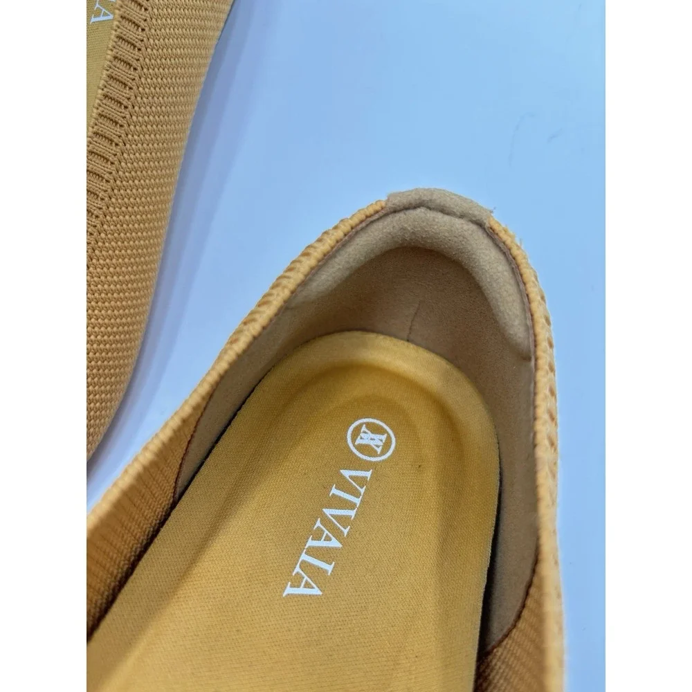 VIVAIA Women 38.5 Mustard Yellow Knit Pointed Toe Ballet Flats NWOT